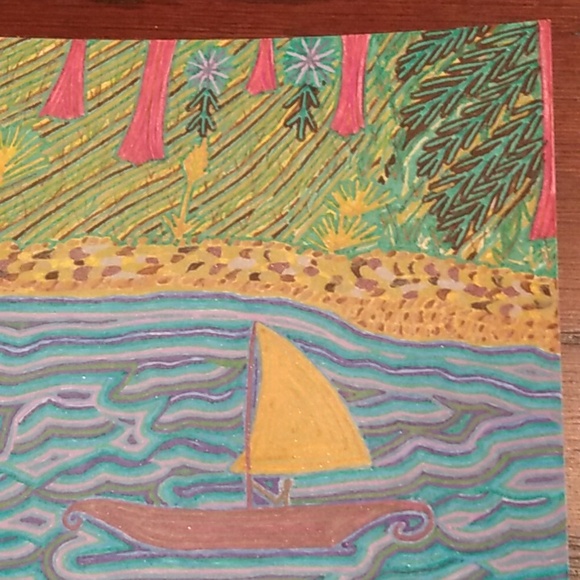 Handmade New One of a Kind Gell Pen Scenic Sailboat Nature Art Card 10x7 Inches - Picture 5 of 16